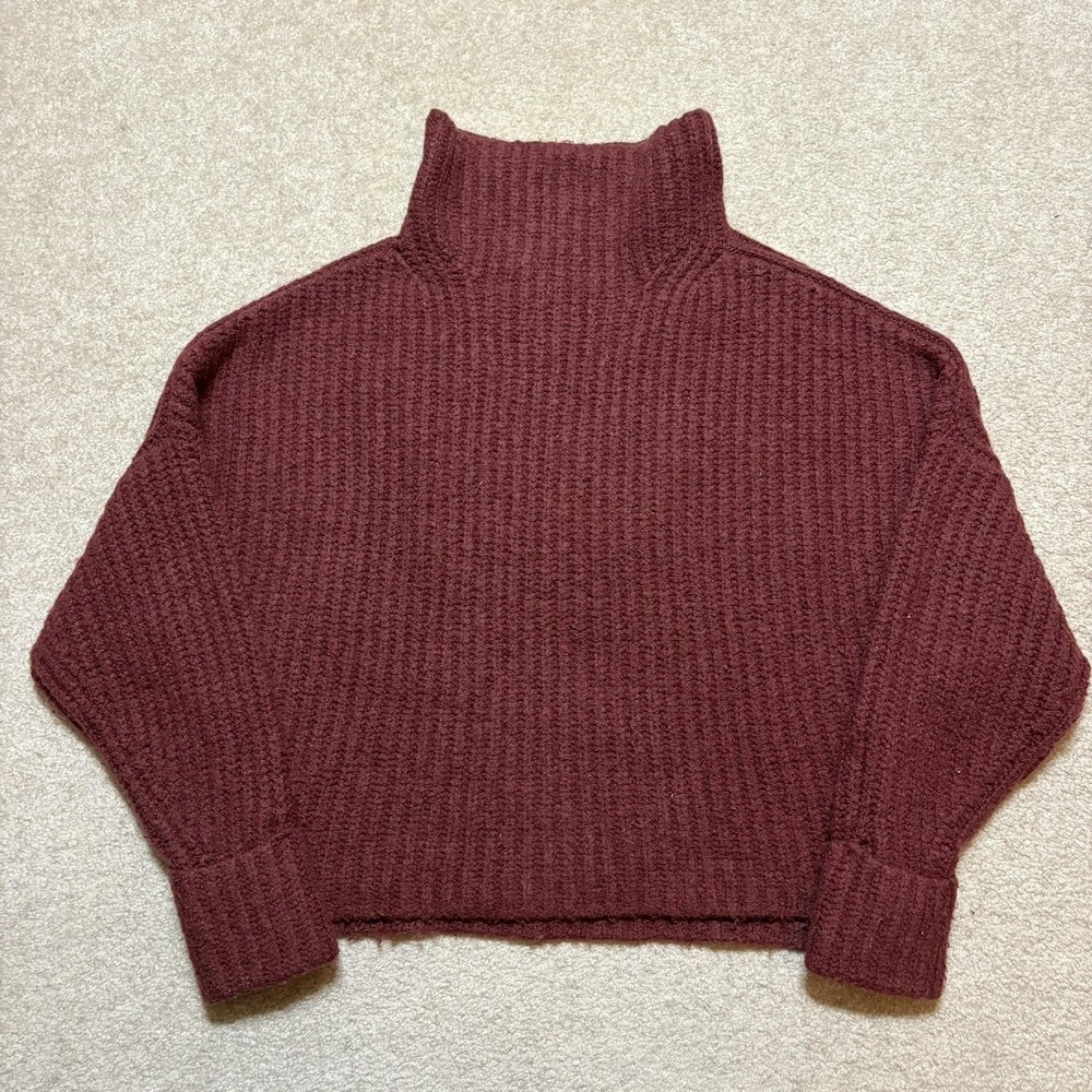Maeve By Anthropologie Sweater‎ Womens Small Red Waffle Knit Turtleneck Pullover